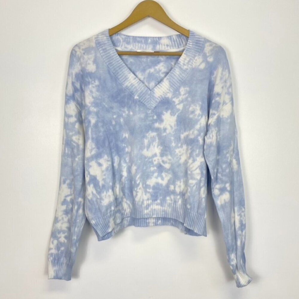 RD Style Blue and White Tie Dye V neck Swe…
